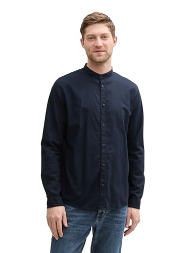 TOM TAILOR Regular Fit Kurzarmhemd mit Leinenanteil im Pünktchen-Muster, Navy Chambray dot Design, XL von TOM TAILOR