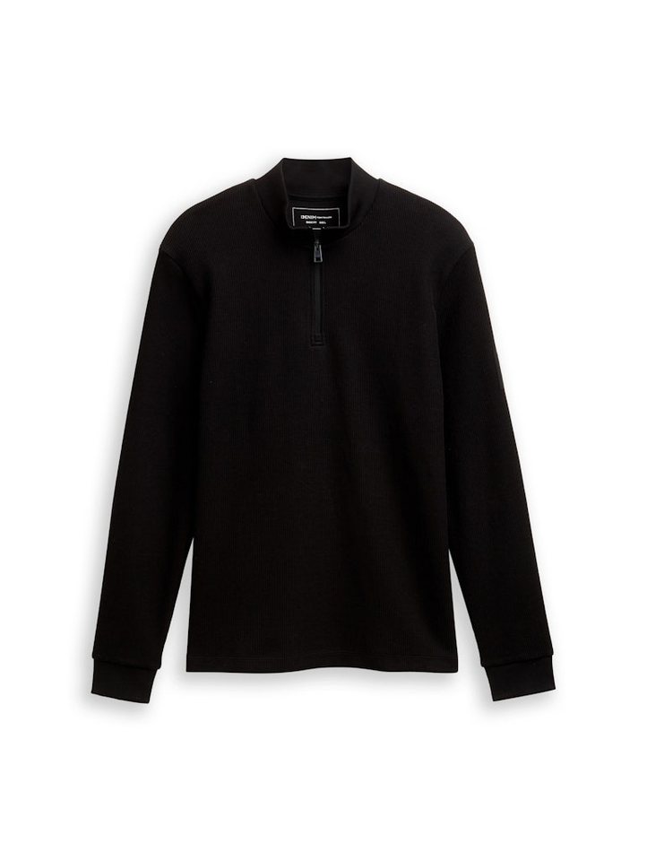 TOM TAILOR Rundhalspullover Ripp-Langarmshirt Sportives Langarmshirt mit Rippstruktur und halbem Reißverschluss. von TOM TAILOR