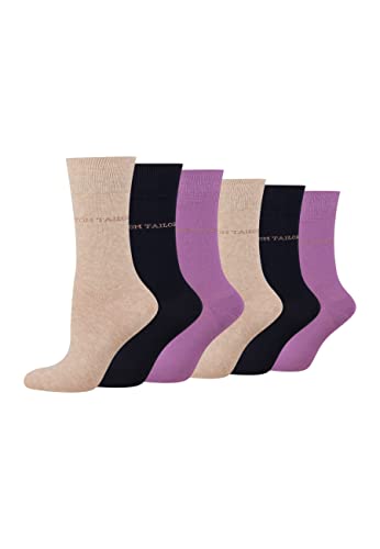 TOM TAILOR Socken Damen 35-38 in beige - Baumwollsocken für Alltag und Freizeit - 6 Paar schlichte Damen-Socken von TOM TAILOR