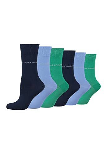 TOM TAILOR Socken Damen 35-38 in mid blue - Baumwollsocken für Alltag und Freizeit - 6 Paar schlichte Damen-Socken von TOM TAILOR