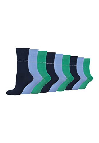 TOM TAILOR Socken Damen 35-38 in mid blue - Baumwollsocken für Alltag und Freizeit - 9 Paar schlichte Damen-Socken von TOM TAILOR