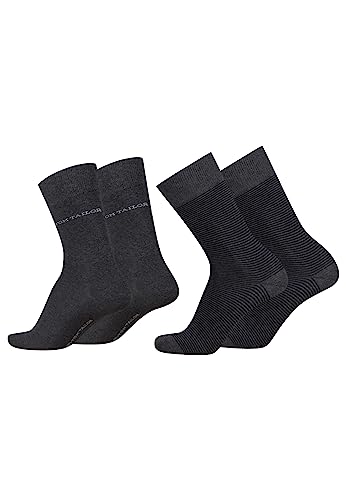 TOM TAILOR Socken Herren 43-46 in black - stripe Baumwollsocken für Alltag und Freizeit - 4 Paar schlichte Herren-Socken von TOM TAILOR