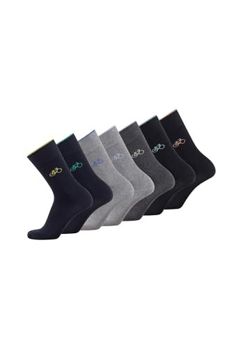 TOM TAILOR Socken dunkelblau mix mit Fahrrad Motiv 43-46- 7er Box Baumwollsocken für Alltag und Freizeit - schlichte Socken von TOM TAILOR