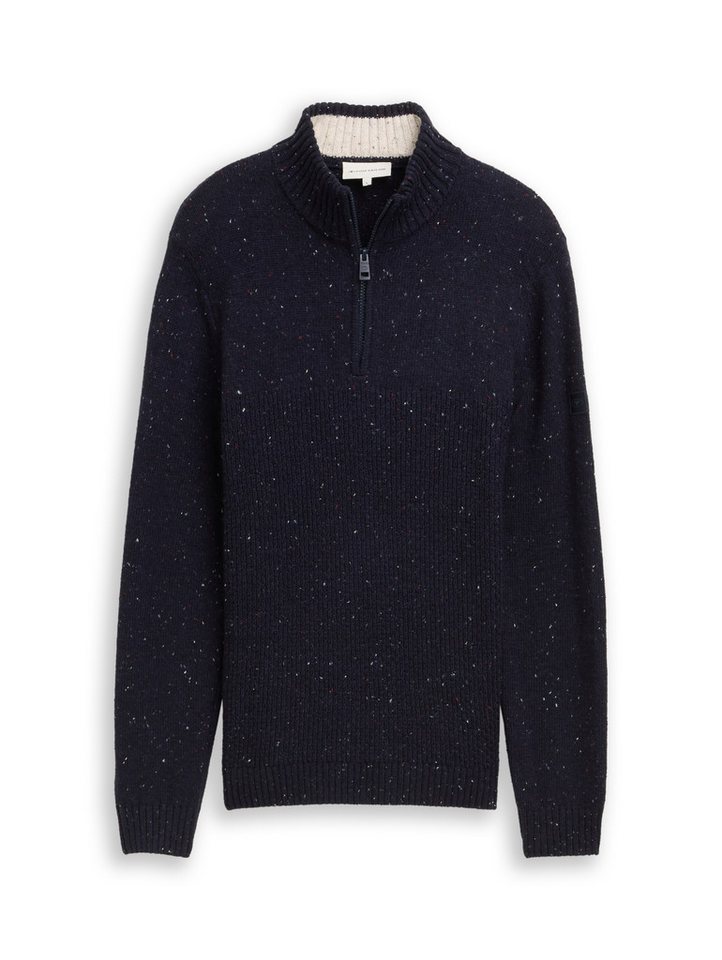 TOM TAILOR Stillpullover structured mix knit troyer navy melange multi neps von TOM TAILOR