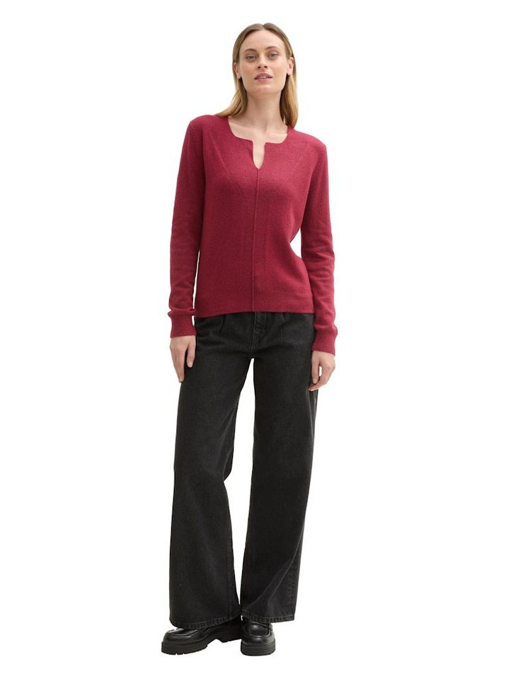 TOM TAILOR Strandpullover knit cosy v-neck pullover deep red melange von TOM TAILOR