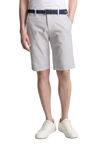 TOM TAILOR Stretch Slim Chino Shorts mit Gürtel, White Navy Zig zag Structure, 29 von TOM TAILOR