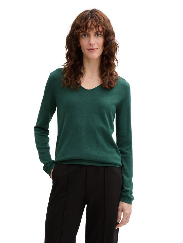 TOM TAILOR Strickpullover Dünner Strickpullover Basic V-Ausschnitt Stretch sweater basic v-neck von TOM TAILOR