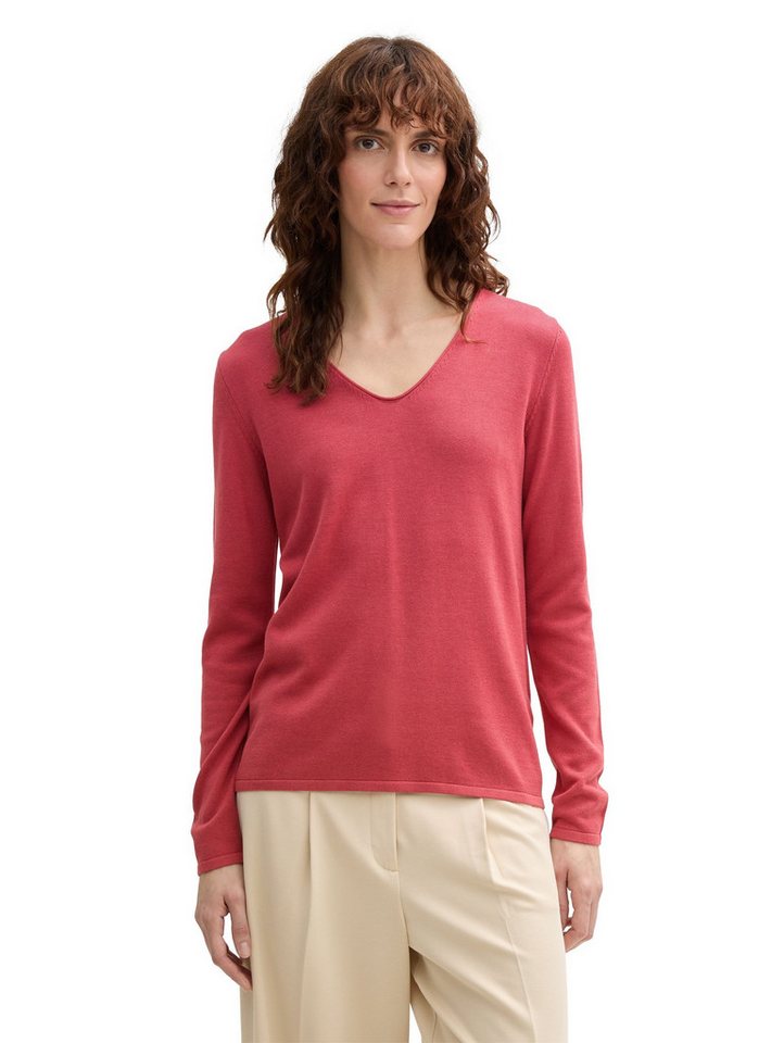 TOM TAILOR Strickpullover Dünner Strickpullover Basic V-Ausschnitt Stretch sweater basic v-neck von TOM TAILOR