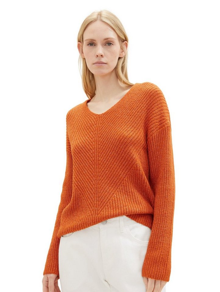 TOM TAILOR Strickpullover Strickpullover Ripp Knit V-Neck Knit V-Neck Pullover - 1039242 von TOM TAILOR