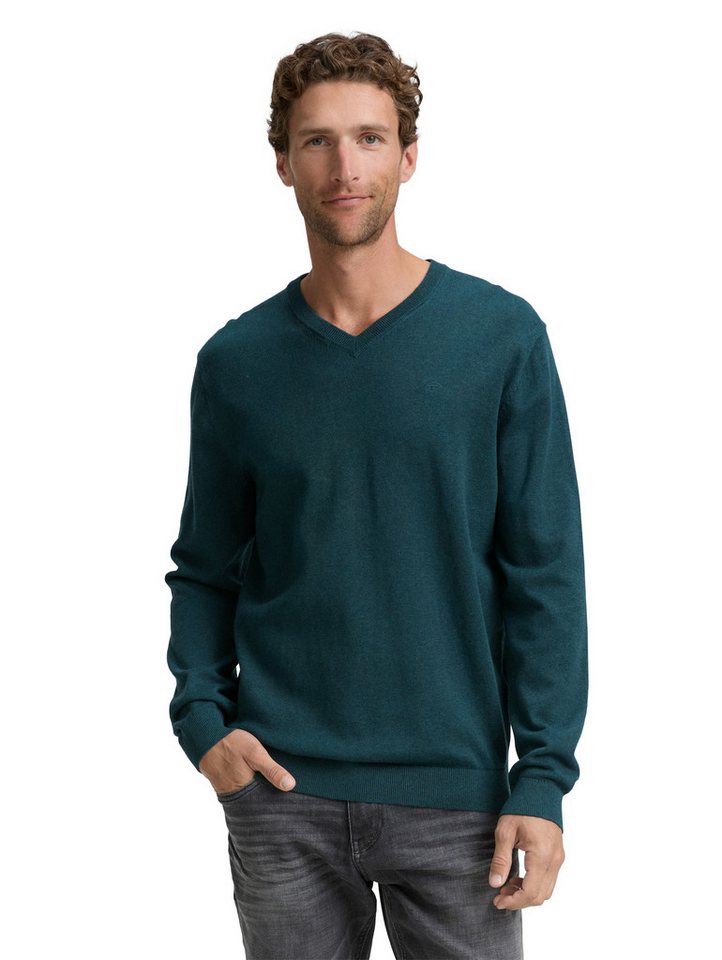 TOM TAILOR V-Ausschnitt-Pullover mit kleiner Logo-Stickerei von TOM TAILOR
