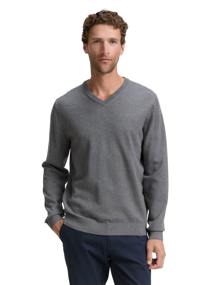 TOM TAILOR V-Ausschnitt-Pullover mit kleiner Logo-Stickerei von TOM TAILOR