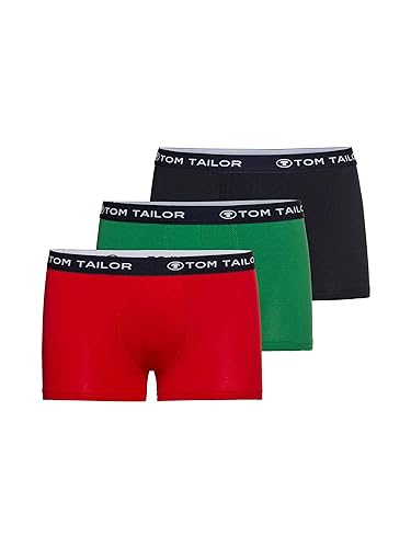 Tom Tailor Underwear Herren Retroshorts Hip Pants, 3er Pack, Einfarbig, Gr. Large (Herstellergröße: L/6), Blau (red-Navy-Green 2292) von TOM TAILOR