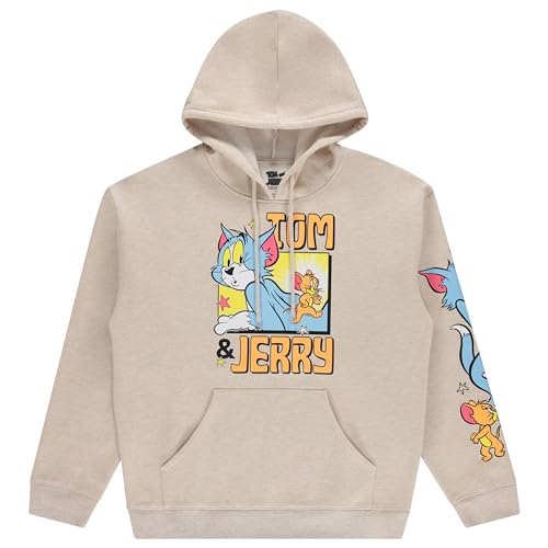 TOM and JERRY Klassischer Herren-Kapuzenpullover mit Katze und Maus, Baumwolle, Haferflocken (Oatmeal), Medium von Tom and Jerry