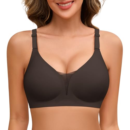 TOMEEK BH Damen Ohne Bügel Nahtloser Mesh Tiefem V-Ausschnitt Damen-BHS Push Up Soft Schlaf Seamless Bequem Bügelloser BH Breite Träger Gepolstert Große Brüste(Helles Schwarz,M) von TOMEEK
