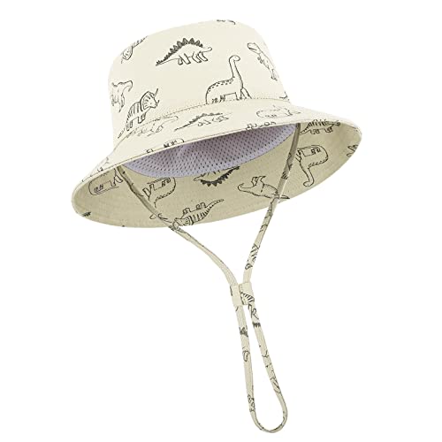 TOMEEK Baby Sonnenhut Unisex Kinder Sommerhut UV-Schutz Fischerhut mit verstellbarem Kordelzug Jungen Mädchen Strandhut, Beige, Größe M von TOMEEK