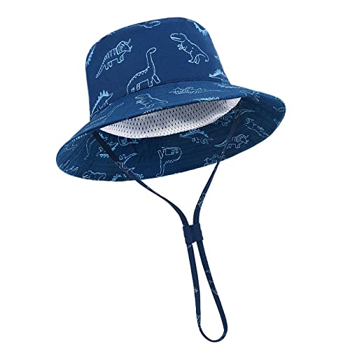 TOMEEK Baby Sonnenhut Unisex Kinder Sommerhut UV-Schutz Fischerhut mit verstellbarem Kordelzug Jungen Mädchen Strandhut, Navy Blau, Größe M von TOMEEK