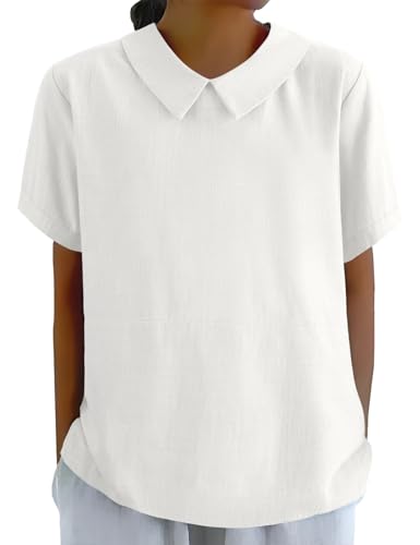 TOMEEK Bluse Damen Sommer Blusen Casual Shirt Leicht Kurzarm Basic Shirt Oberteil Elegant Muslimische Blusen Tops Baumwolle Tshirt (Weiß,XXL) von TOMEEK