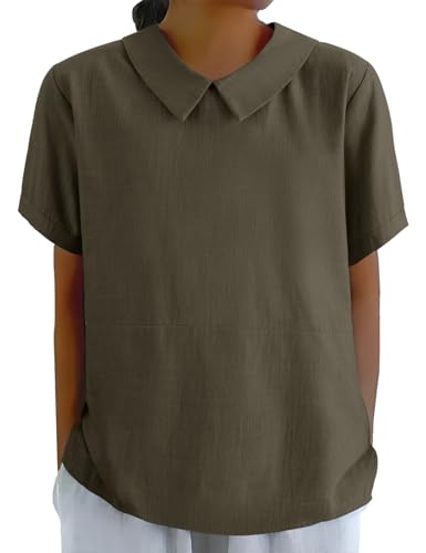 TOMEEK Bluse Damen Sommer Blusen Casual Shirt Leicht Kurzarm Basic Shirt Oberteil Elegant Muslimische Blusen Tops Baumwolle Tshirt (Grün,S) von TOMEEK
