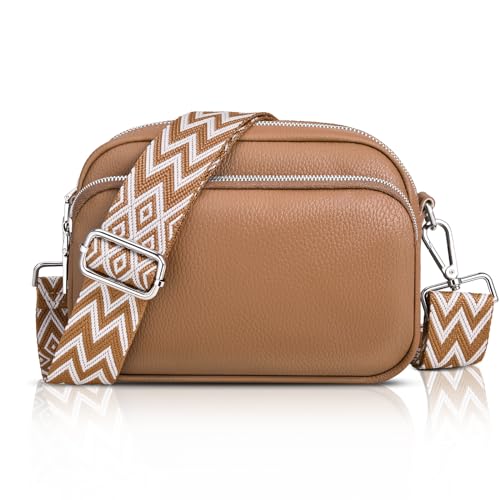 TOMEEK Crossbody Bag Damen, Breiter Gurt Umhängetasche Bauchtasche Damen Leder Handytasche Moderne Taschen mit Abnehmbarem Schultergurt Reißverschluss(Braun,Einheitsgröße) von TOMEEK