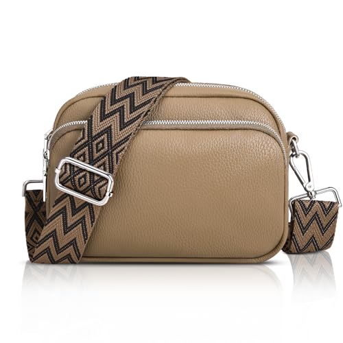 TOMEEK Crossbody Bag Damen, Breiter Gurt Umhängetasche Bauchtasche Damen Leder Handytasche Moderne Taschen mit Abnehmbarem Schultergurt Reißverschluss(Khaki,Einheitsgröße) von TOMEEK