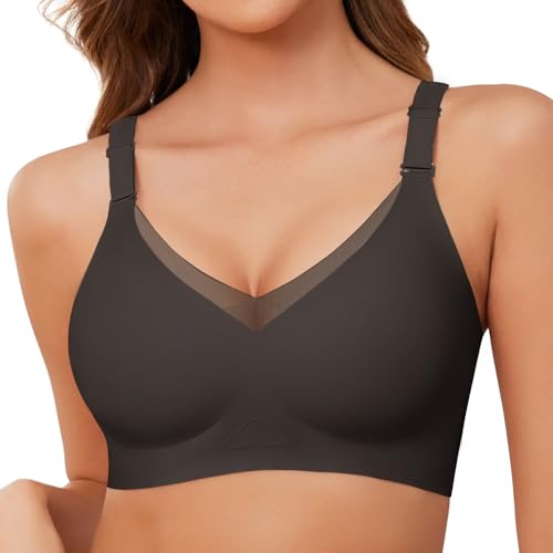 TOMEEK Damen-BHS Modisch Mesh V-Ausschnitt Bralette Push Up BH ohne Buegel Seamless Bequem Nahtloser BH Klassische T Shirt Schlaf BH(Schwarz,L) von TOMEEK