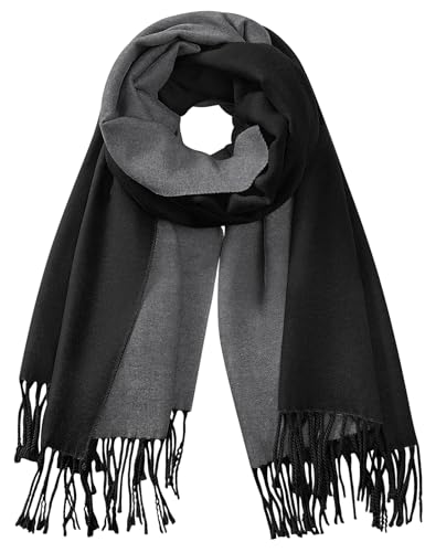 TOMEEK Damen Schal Winter Wärmender Halstuch Pashmina Schal Damen Quastenschal Oversized Fransen Poncho Geschenke für Frauen 200 * 67cm(Schwarz) von TOMEEK