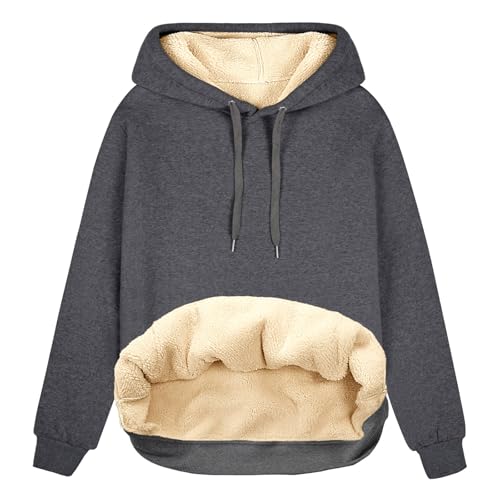 TOMEEK Damen Winter Warmes Sweatshirt Fleece Sherpa Gefütterter Pullover mit Kapuze Lässiger Sportlicher Fleece-Hoodie mit Tasche, Dunkelgrau, Größe L von TOMEEK