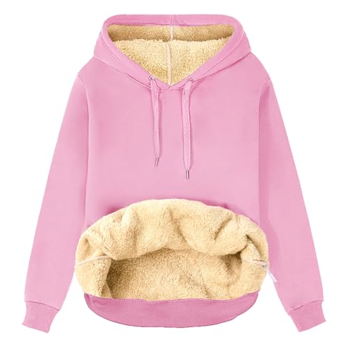 TOMEEK Damen Winter Warmes Sweatshirt Fleece Sherpa Gefütterter Pullover mit Kapuze Lässiger Sportlicher Fleece-Hoodie mit Tasche, Rosa, Größe L von TOMEEK