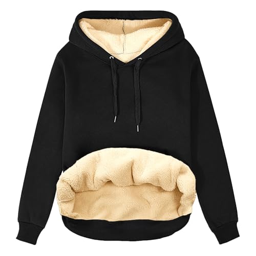 TOMEEK Damen Winter Warmes Sweatshirt Fleece Sherpa Gefütterter Pullover mit Kapuze Lässiger Sportlicher Fleece-Hoodie mit Tasche, Schwarz, Größe XXL von TOMEEK