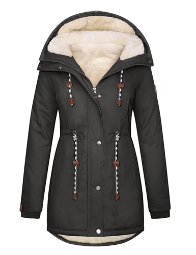 TOMEEK Damen Winterjacke Winter Warm Wintermantel Damen Lang Winterparka mit Teddyfell Gefüttert Kapuzenmantel Mantel Parka Damen-Mäntel Jacke Fleecemantel Skijacke(Dunkelgrau,XXL) von TOMEEK