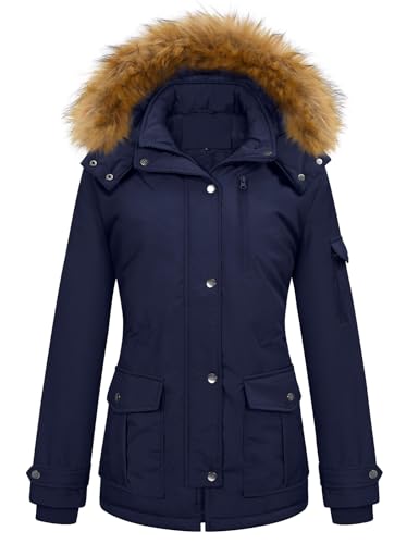 TOMEEK Damen Winterjacke Winter Wintermantel Warm Jacke Gefüttert Mantel Parka Damen-mäntel mit Kapuze Teddyfell Winterparka Skijacke Kurzmantel Outdoor Elegant Fleecejacke(Marineblau,M) von TOMEEK