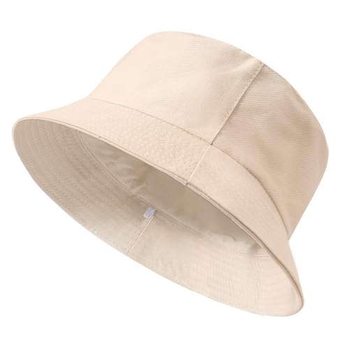 TOMEEK Fischerhut Herren Bucket Hat Damen Sonnenhut Reversibel Fischerhüte Baumwolle Sommerhut Unisex Anglerhut Doppelseitig Freizeithut Faltbar Einfarbige(Beige,L) von TOMEEK
