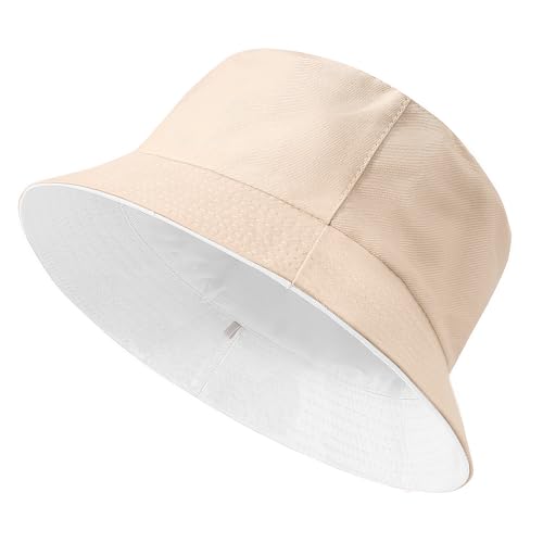 TOMEEK Fischerhut Herren Bucket Hat Damen Sonnenhut Reversibel Fischerhüte Baumwolle Sommerhut Unisex Anglerhut Doppelseitig Freizeithut Faltbar Einfarbige(Beige Weiß,XL) von TOMEEK