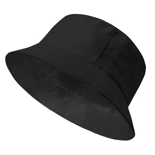TOMEEK Fischerhut Herren Bucket Hat Damen Sonnenhut Reversibel Fischerhüte Baumwolle Sommerhut Unisex Anglerhut Doppelseitig Freizeithut Faltbar Einfarbige(Schwarz,M) von TOMEEK