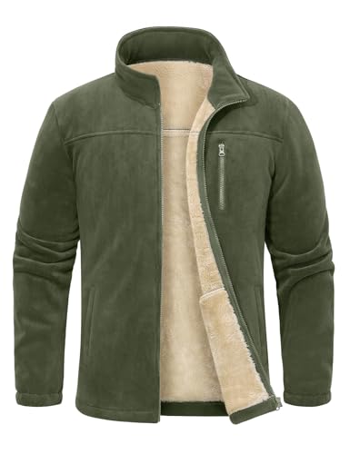 TOMEEK Fleecejacke Herren Full Zip Winter Thermojacke Outdoor Jacken für Herren Stehkragen Freizeit übergangs mit Reißverschluss Strickjacke Sherpa Jacken Dick Mantel(Armeegrün,XL) von TOMEEK