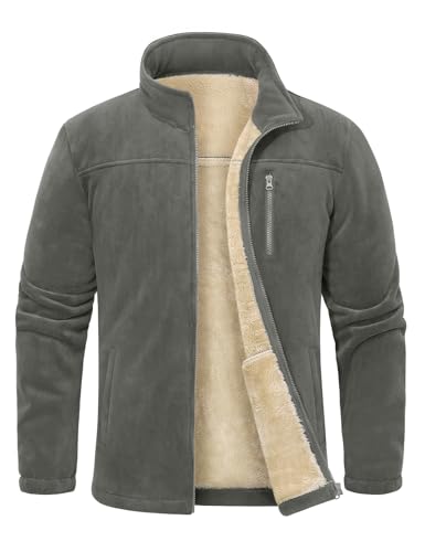 TOMEEK Fleecejacke Herren Full Zip Winter Thermojacke Outdoor Jacken für Herren Stehkragen Freizeit übergangs mit Reißverschluss Strickjacke Sherpa Jacken Dick Mantel(Dunkelgrau,XXL) von TOMEEK