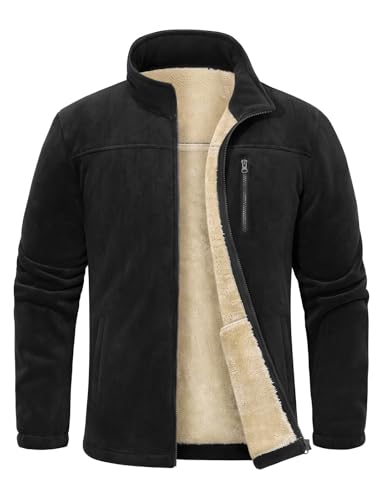 TOMEEK Fleecejacke Herren Full Zip Winter Thermojacke Outdoor Jacken für Herren Stehkragen Freizeit übergangs mit Reißverschluss Strickjacke Sherpa Jacken Dick Mantel(Schwarz,M) von TOMEEK