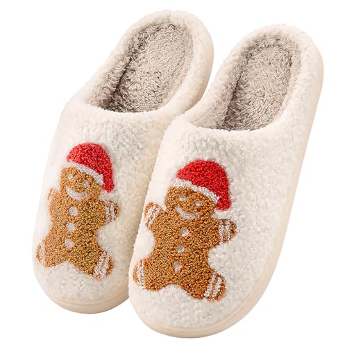 TOMEEK Hausschuhe Damen Winter Warme Herren Pantoffeln Bequeme Flaumig Slippers Niedliche Weihnachten Filzpantoffeln Frauen Hauspantoffeln Indoor (Lebkuchenmann,38-39 M) von TOMEEK