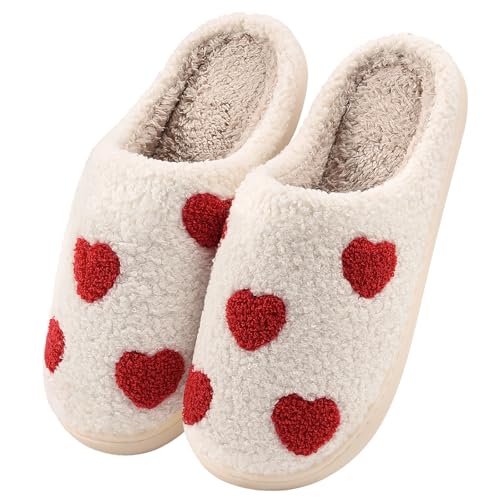 TOMEEK Hausschuhe Damen Winter Warme Herren Pantoffeln Bequeme Flaumig Slippers Niedliche Weihnachten Filzpantoffeln Frauen Hauspantoffeln Indoor (Liebe,40-41 L) von TOMEEK