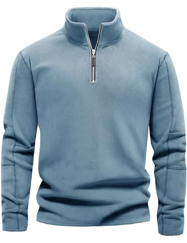 TOMEEK Herren Fleece Pullover Half Zip Sweatshirt Fleecepullover Sport Arbeitspullover Herren Fleecejacke(Blau,XL) von TOMEEK