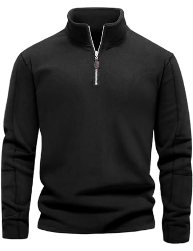 TOMEEK Herren Fleece Pullover Half Zip Sweatshirt Fleecepullover Sport Arbeitspullover Herren Fleecejacke(Schwarz,L) von TOMEEK