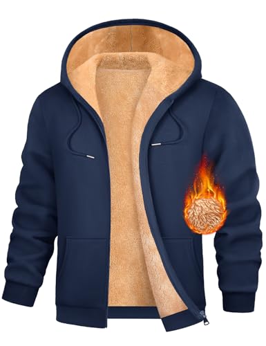 TOMEEK Hoodie Herren Sweatjacke Winter Warm Kapuzenpullover Zipper Fleecejacke mit Kapuze Casual Sweatshirt Langarm Jacke Hoodies für Herren(Marineblau,XXL) von TOMEEK