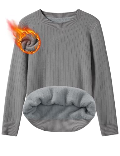 TOMEEK Pullover Damen Winter Langarm Rundhalsausschnitt Longpullover für Damen Elegant Thermo Grobstrickpullover Sweateshirt Essentials Strickpullover Lässig Sweater(Grau,XL) von TOMEEK
