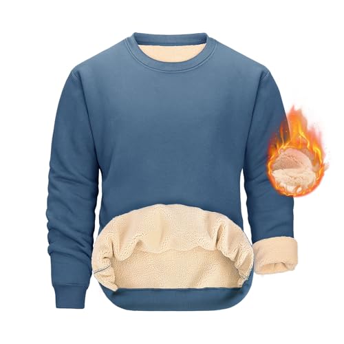 TOMEEK Pullover für Herren Basic Sweatshirt Herren Rundhals Fleece Winter Langarm Ohne Kapuze Sweatshirt Solid Color Freizeit Sport Sweater Dickes Classic Outdoorshirts(Blau,XL) von TOMEEK