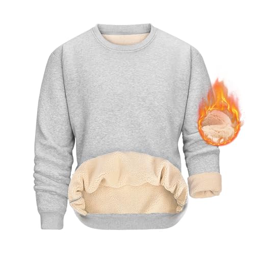 TOMEEK Pullover für Herren Basic Sweatshirt Herren Rundhals Fleece Winter Langarm Ohne Kapuze Sweatshirt Solid Color Freizeit Sport Sweater Dickes Classic Outdoorshirts(Hellgrau,L) von TOMEEK