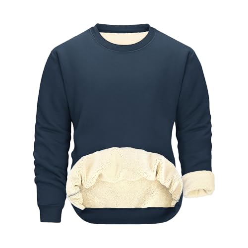 TOMEEK Pullover für Herren Basic Sweatshirt Herren Rundhals Fleece Winter Langarm Ohne Kapuze Sweatshirt Solid Color Freizeit Sport Sweater Dickes Classic Outdoorshirts(Marineblau,M) von TOMEEK