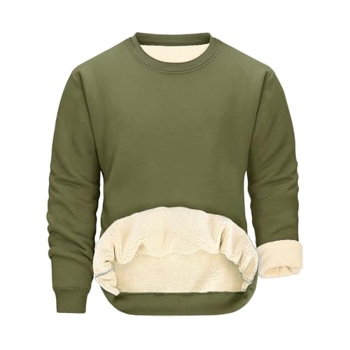 TOMEEK Pullover für Herren Basic Sweatshirt Herren Rundhals Fleece Winter Langarm Ohne Kapuze Sweatshirt Solid Color Freizeit Sport Sweater Dickes Classic Outdoorshirts(Militärgrün,L) von TOMEEK