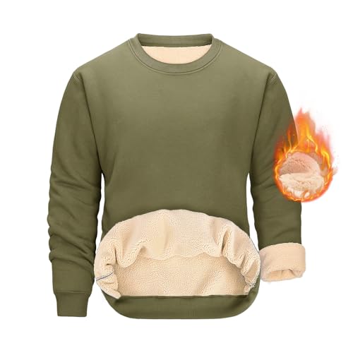 TOMEEK Pullover für Herren Basic Sweatshirt Herren Rundhals Fleece Winter Langarm Ohne Kapuze Sweatshirt Solid Color Freizeit Sport Sweater Dickes Classic Outdoorshirts(Militärgrün,M) von TOMEEK