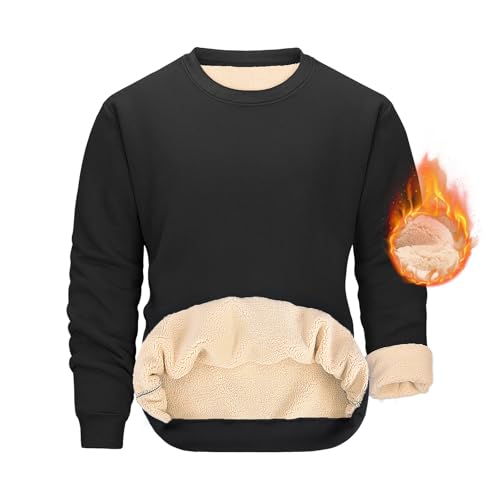 TOMEEK Pullover für Herren Basic Sweatshirt Herren Rundhals Fleece Winter Langarm Ohne Kapuze Sweatshirt Solid Color Freizeit Sport Sweater Dickes Classic Outdoorshirts(Schwarz,M) von TOMEEK