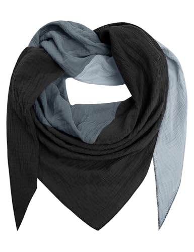 TOMEEK Schal Damen Baumwolle Dreieckstuch Halstuch Damen Dreieck Schal Farbkombination Musselin Halstuch 200cm x 120cm(Schwarz & Grau) von TOMEEK